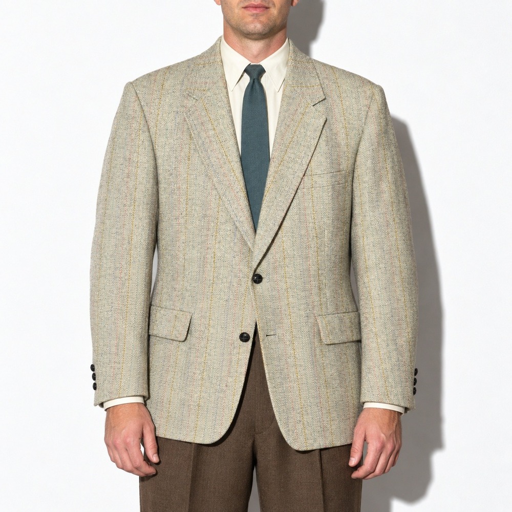 Wool Tweed Blazer Mens 46L Gray Multi Stripe Vintage 90s Brookford Sport Coat